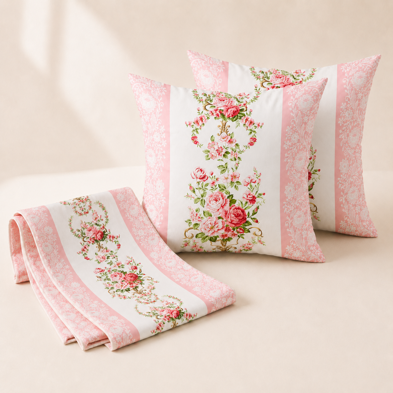 Combo 10 - Khăn trải bàn runner & gối tựa số 10 Pink Lace