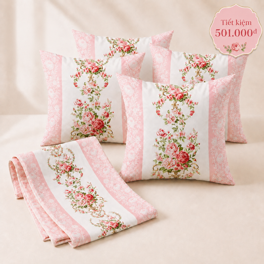 Combo 10 - Khăn trải bàn runner & gối tựa số 10 Pink Lace