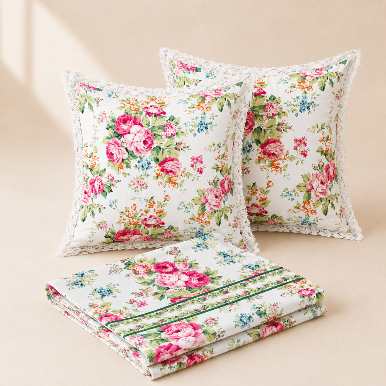 Combo 5 - Khăn trải bàn runner & gối tựa số 5 Vintage Rose
