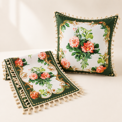 Combo 9 - Khăn trải bàn runner & Gối tựa số 9 French Rose