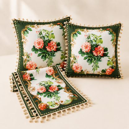 Combo 9 - Khăn trải bàn runner & Gối tựa số 9 French Rose