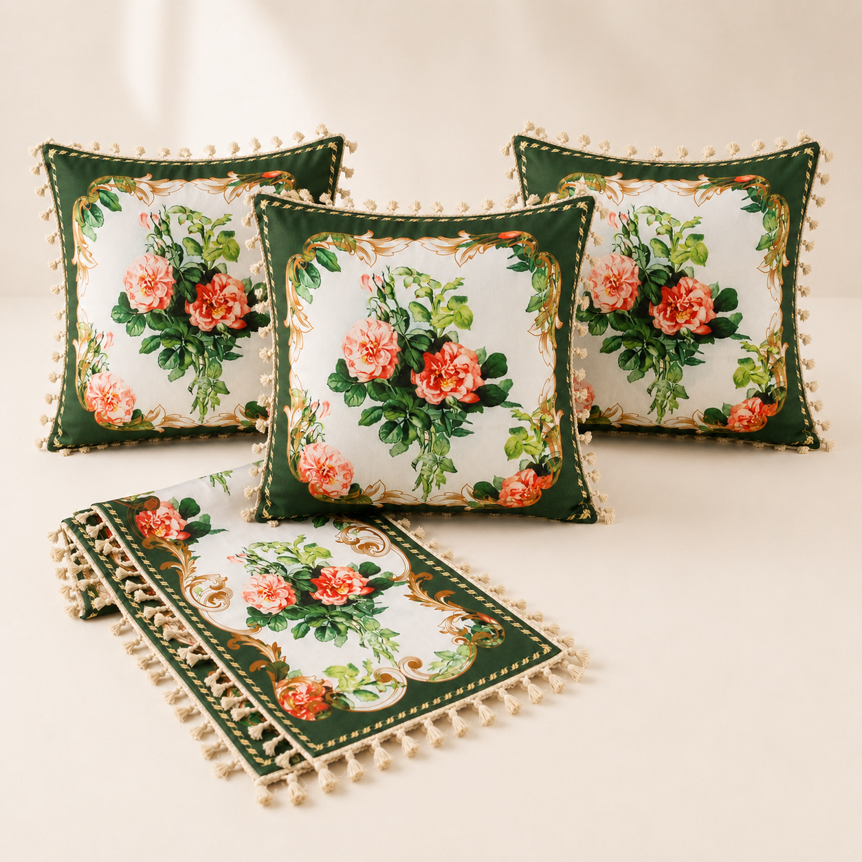 Combo 9 - Khăn trải bàn runner & Gối tựa số 9 French Rose