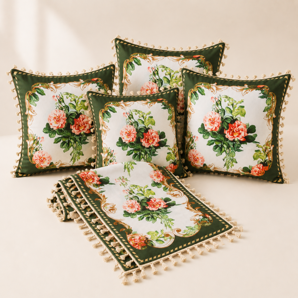Combo 9 - Khăn trải bàn runner & Gối tựa số 9 French Rose