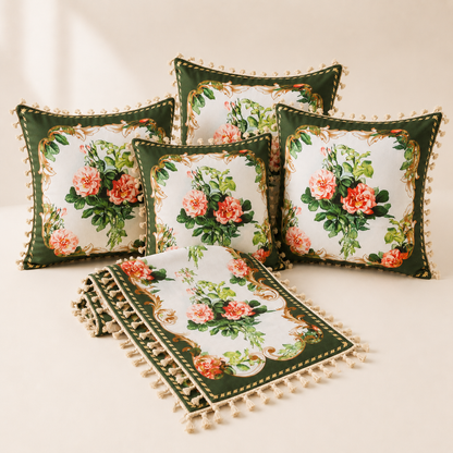 Combo 9 - Khăn trải bàn runner & Gối tựa số 9 French Rose
