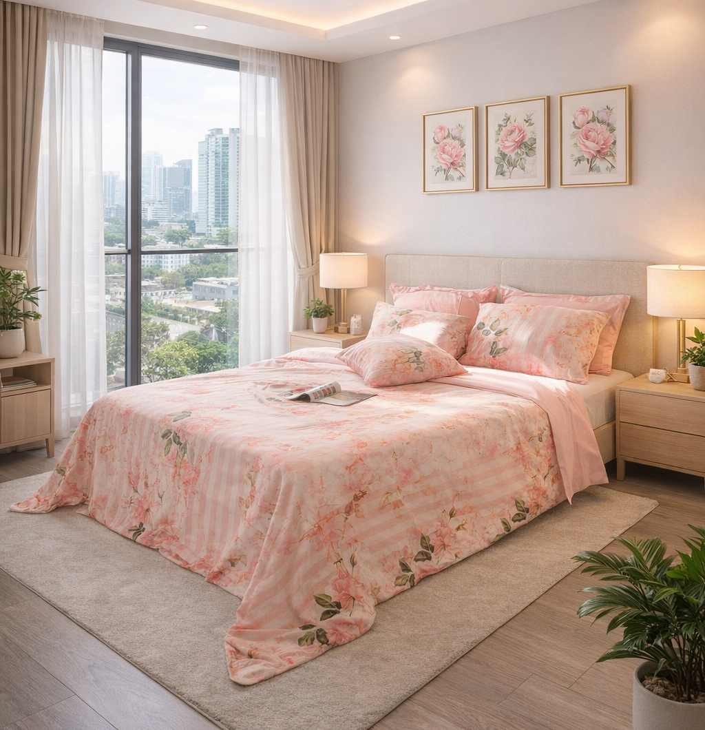 Ga Chun - Bộ Ga Gối Vỏ Chăn Hoa Hồng Peace Rose