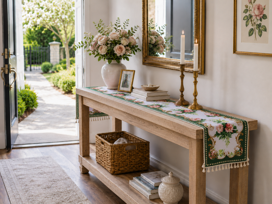 Mẫu số 9 - Khăn trải bàn Hoa hồng Runner French Rose Green