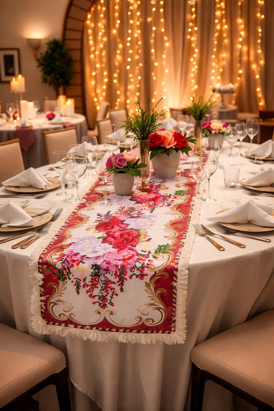 Combo 15 - Khăn trải bàn runner & gối tựa số 15 French Rose Đỏ