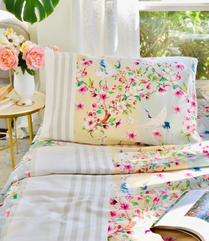Ga Phủ - Bộ Ga Gối & Vỏ Chăn Cherry Blossom- Hàng đặt