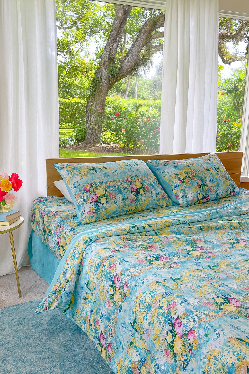 Valance sheet & Duvet cover set - Garden of Rose Blue (Made to order) 
