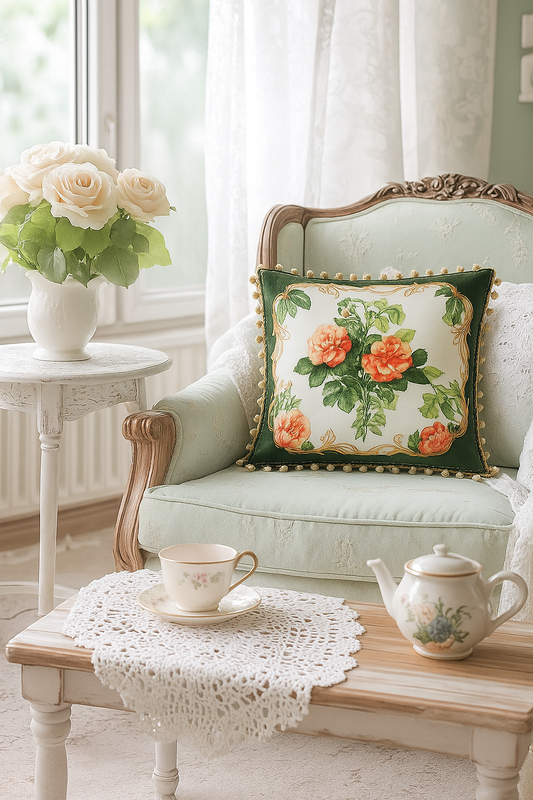 French Rose PILLOW - Green 45x45cm - Model No. 9