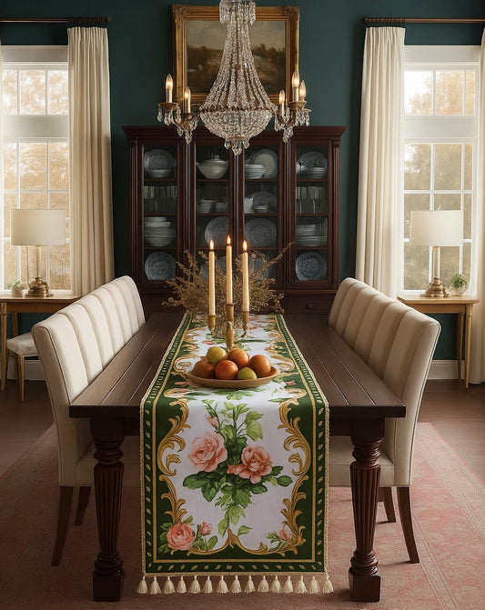 Mẫu số 9 - Khăn trải bàn Hoa hồng Runner French Rose Green