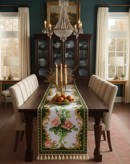 Mẫu số 9 - Khăn trải bàn Hoa hồng Runner French Rose Green