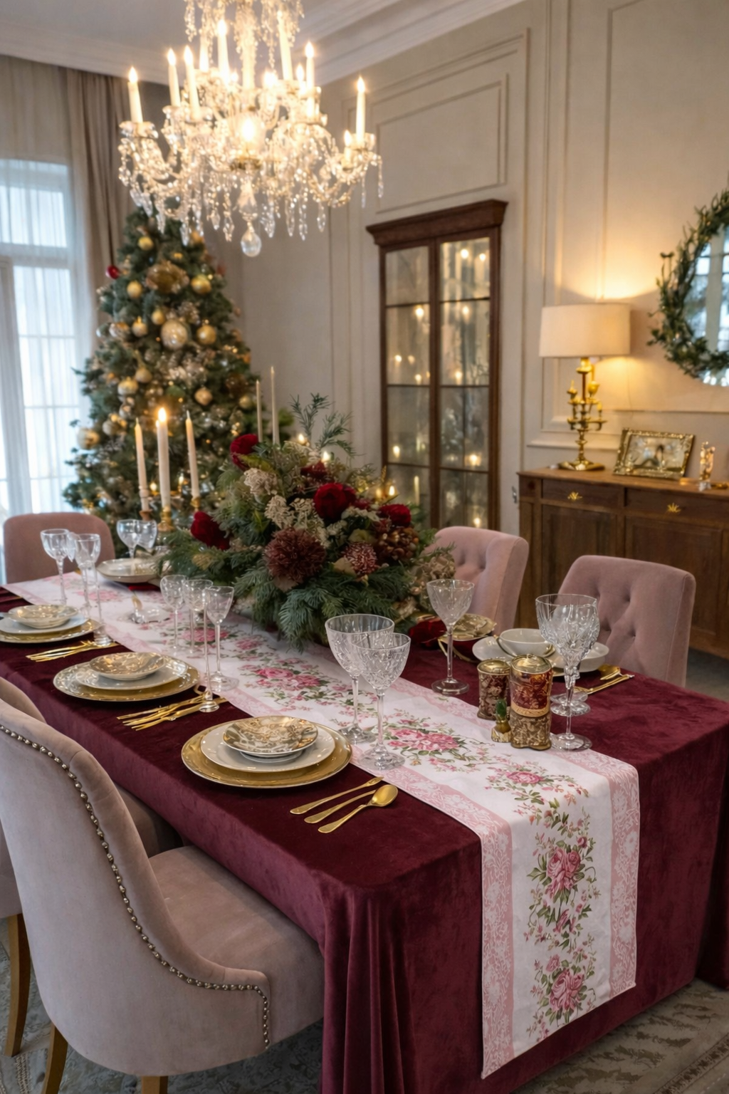 Sample 10 - Runner Pink Lace Tablecloth