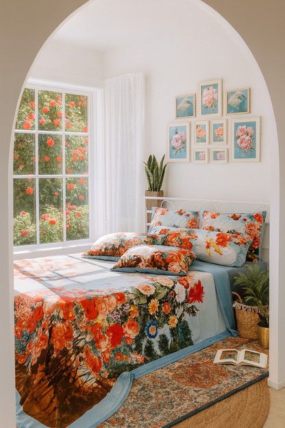 Valance sheet & Duvet cover set. - Venice Rose (Made to order) 