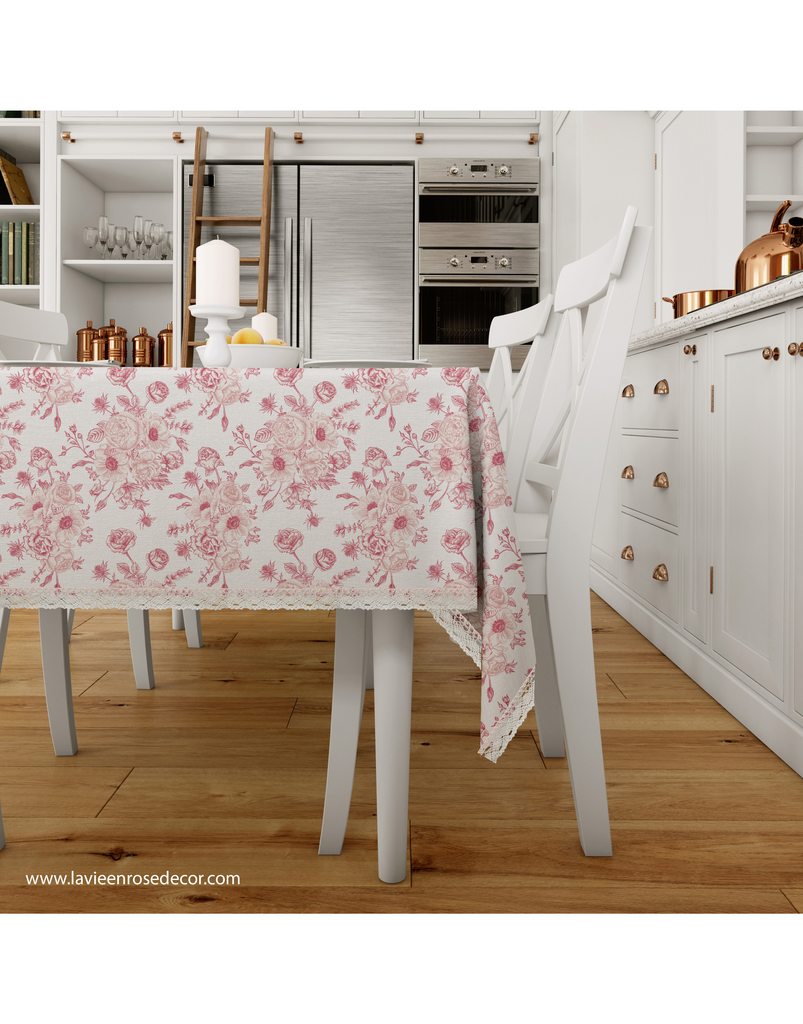 Mẫu số 6:  Khăn trải bàn - Hoa hồng Red Toile