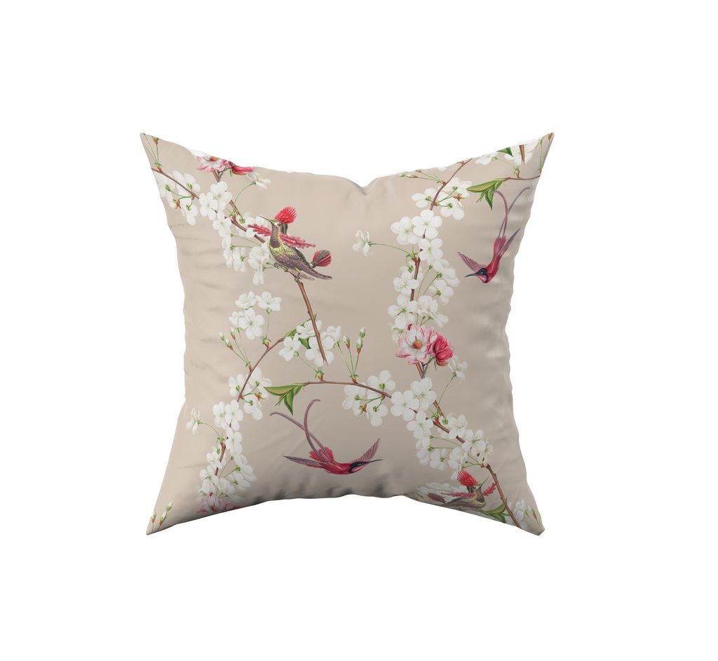 Chinoiserie Dutch Velvet Peach Blossom Bird PILLOW 45x45cm - model number 34