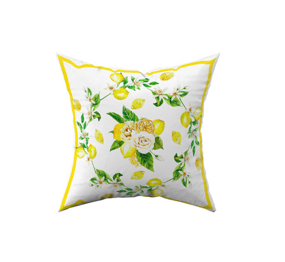 GỐI TỰA Hoa hồng Lemon & Rose hoạ tiết vẽ tay viền gối mầu vàng tươi 
