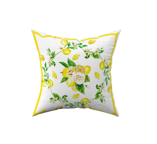 GỐI TỰA Hoa hồng Lemon & Rose hoạ tiết vẽ tay viền gối mầu vàng tươi 