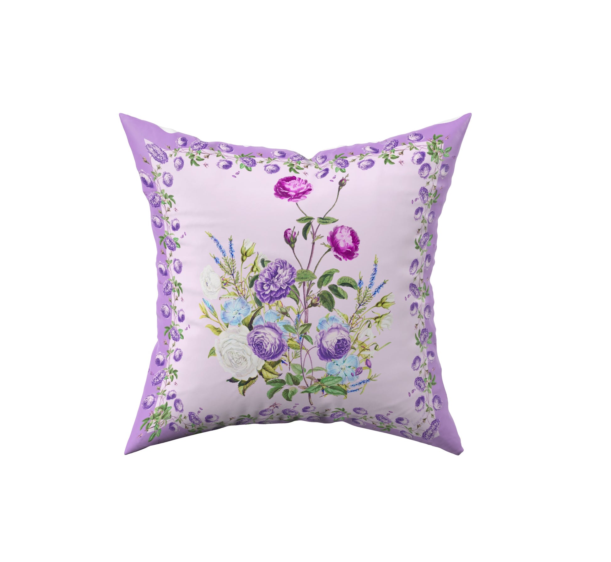 Gối tựa hoa hồng vintage vẽ tay mầu tím shabby chic phong cách Châu Âu. 