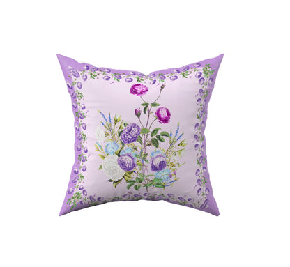 Gối tựa hoa hồng vintage vẽ tay mầu tím shabby chic phong cách Châu Âu. 