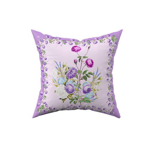 Gối tựa hoa hồng vintage vẽ tay mầu tím shabby chic phong cách Châu Âu. 