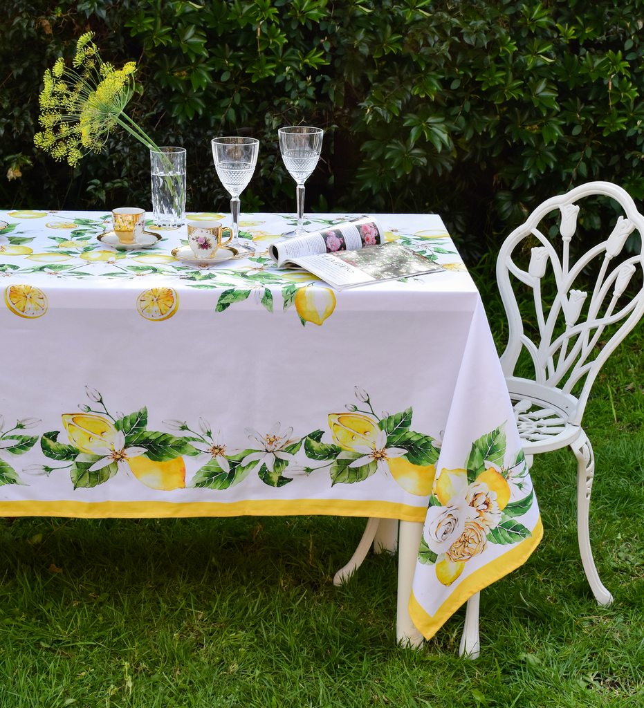 Khăn trải bàn phòng ăn cao cấp họa tiết hoa hồng Tuscany Lemon Rose khăn chữ nhật