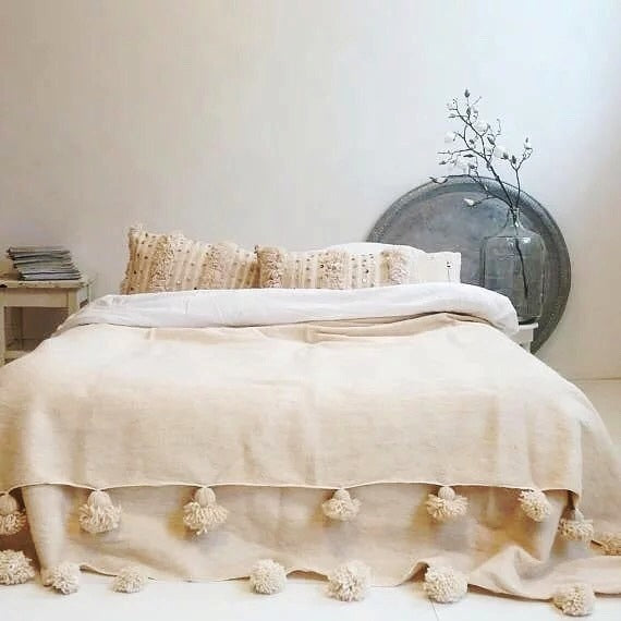 Sofa Blanket - Moroccan Handwoven - Cream White 3m