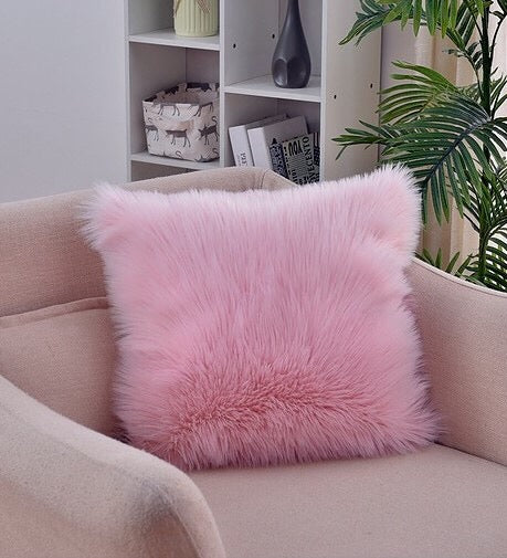 Light Pink Rabbit Fur Pillow 40x40cm