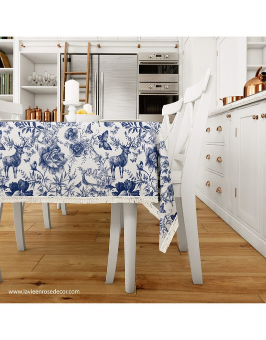 Sample No. 12 - Tablecloth - French Blue Toile Rose