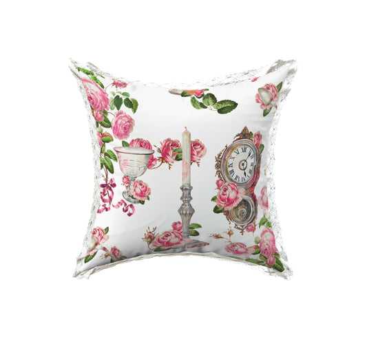 GỐI TỰA Hoa hồng Rose & Tea pot 45x45cm - mẫu số 23 – La Vie en Rose Decor
