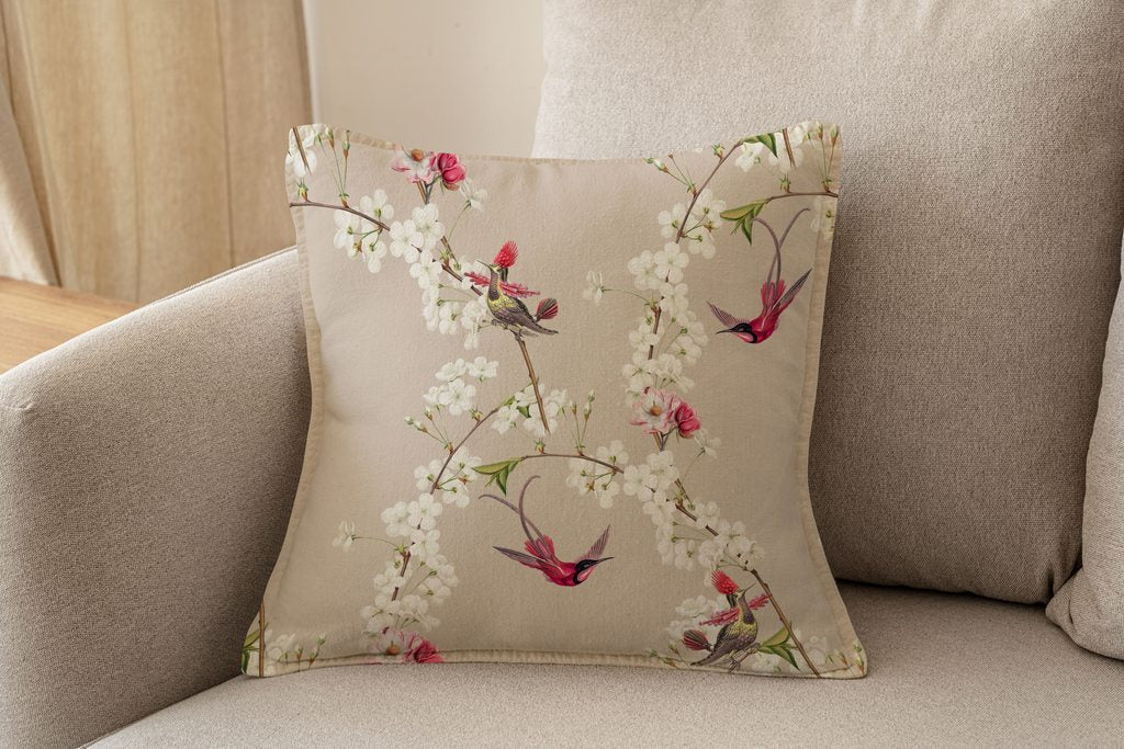 Chinoiserie Dutch Velvet Peach Blossom Bird PILLOW 45x45cm - model number 34