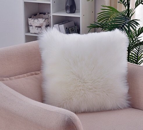 PILLOW - WHITE RABBIT FUR - 40X40cm